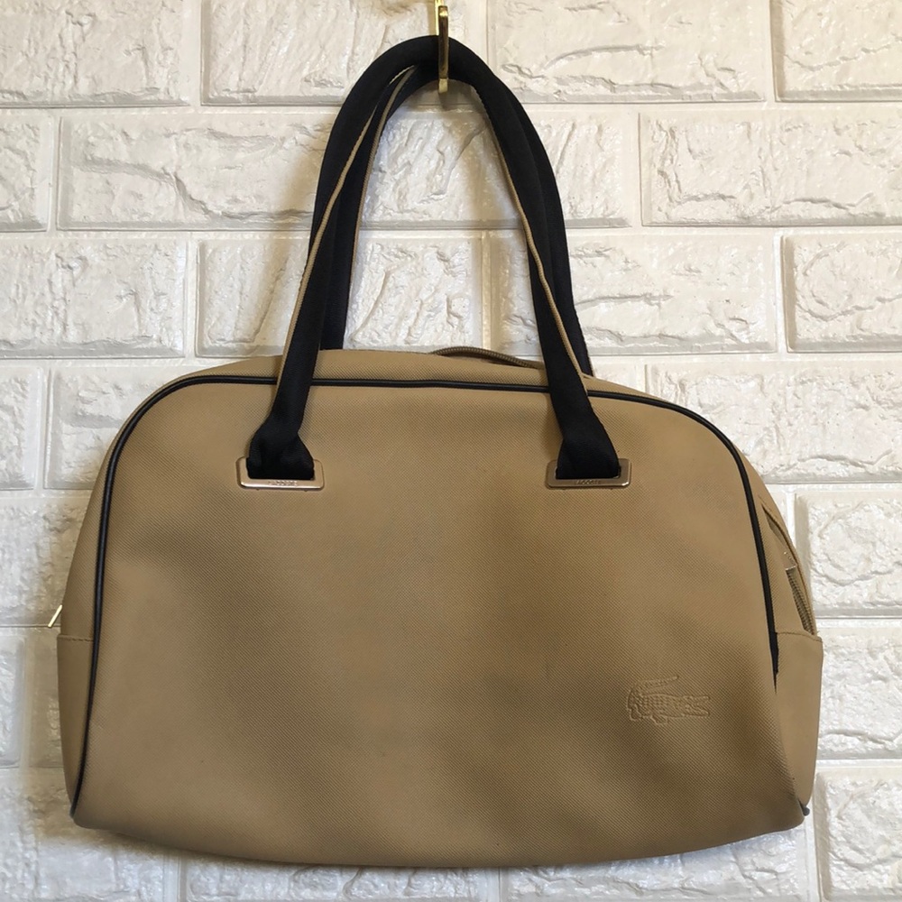 Lacoste tan vinyl shoulder bag 14” x 10”